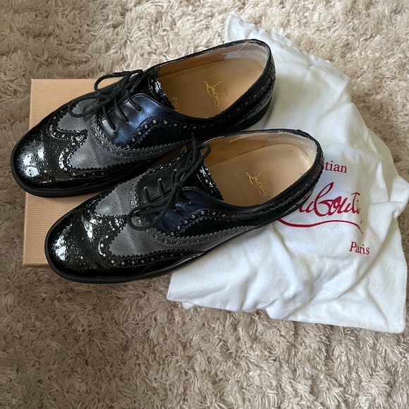 Christian Louboutin Black and Gray Oxford Shoes with Brogue Detailing main image 7